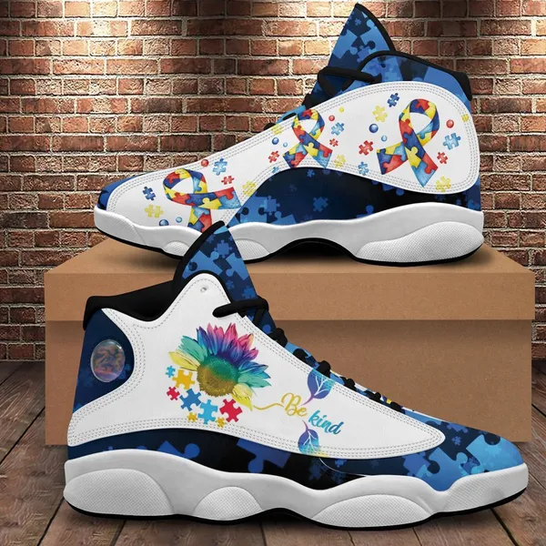 Autism Awareness Be Kind Puzzle Basketball Shoes, Autism Awareness Basketball Shoes